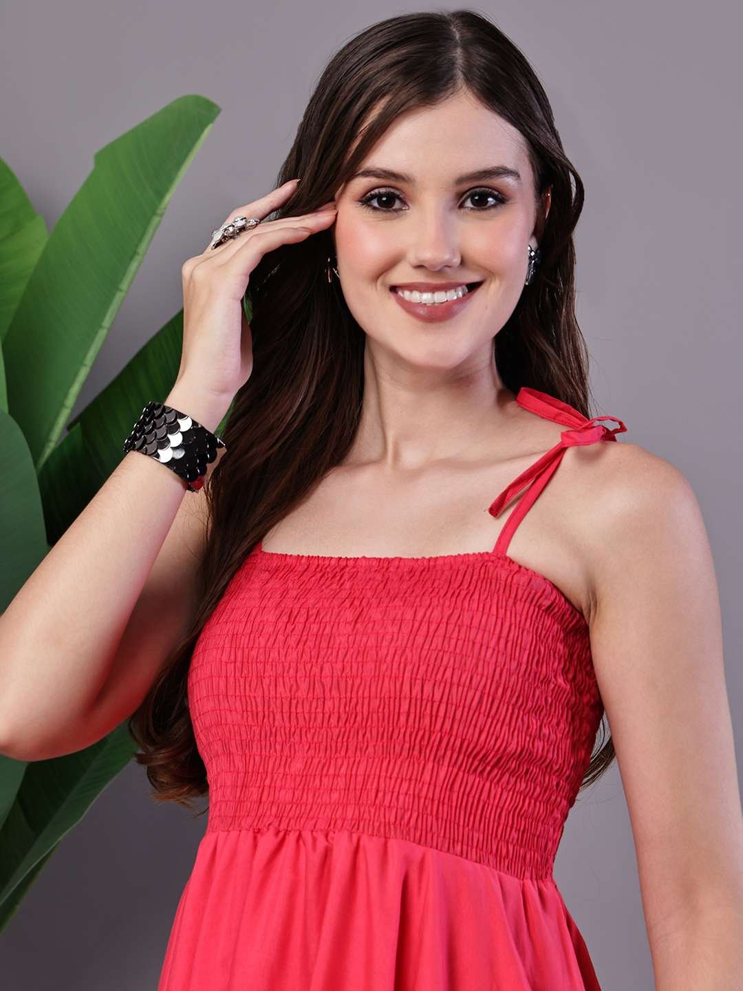 Women's Solid Red Cotton Handkerchief Hem Midi Dress Midi Dresses - Image 4