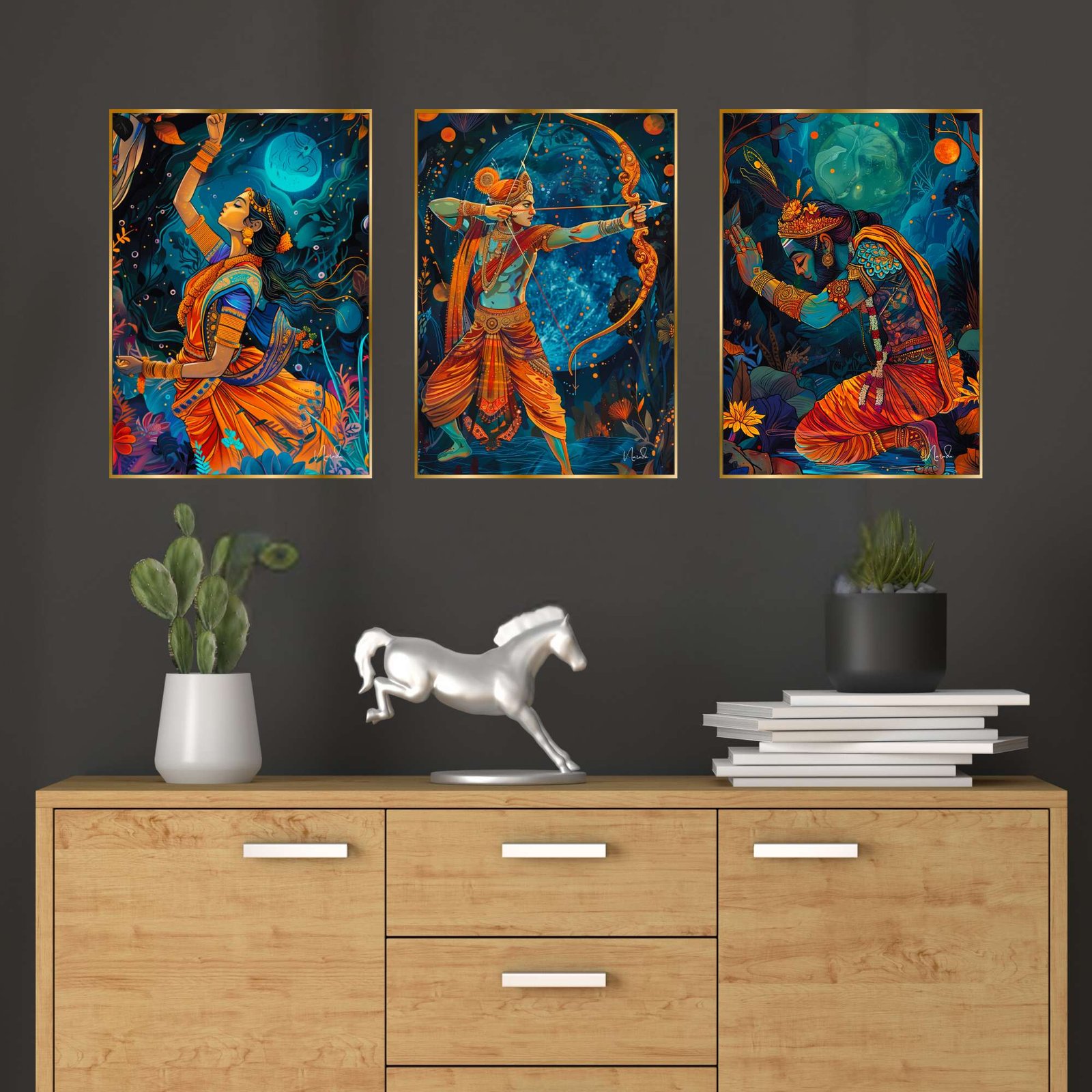 Set of Three Wall Paintings for Wall Dacoration Golden Framed Wall Paintings for Living Room & Bedroom Wall Art for Home Decoration & Office Wall Dรฉcor (24x18 inch CH-GD3-13)
